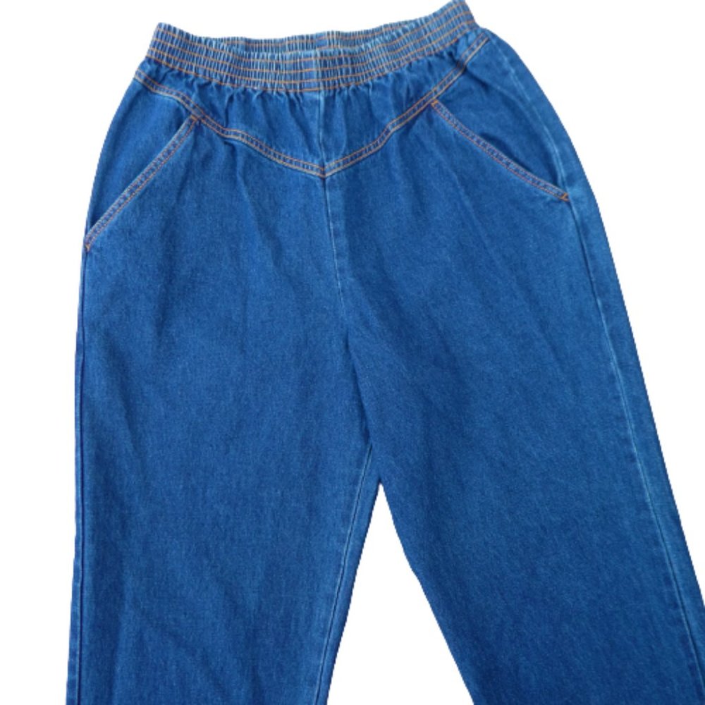 Vintage Denim Western Jeans Elastic Pull On Waist Pockets Comfy V Front Yoke 10